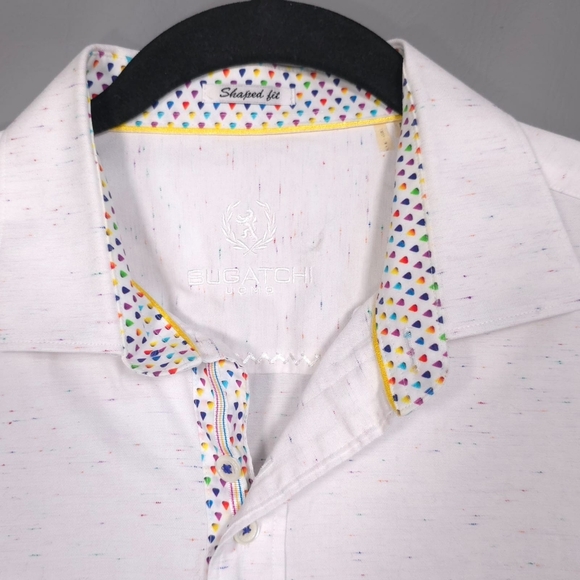 BUGATCHI UOMO Shaped Fit Rainbow Confetti Long Sleeve Button Up Shirt MEDIUM - Picture 4 of 15